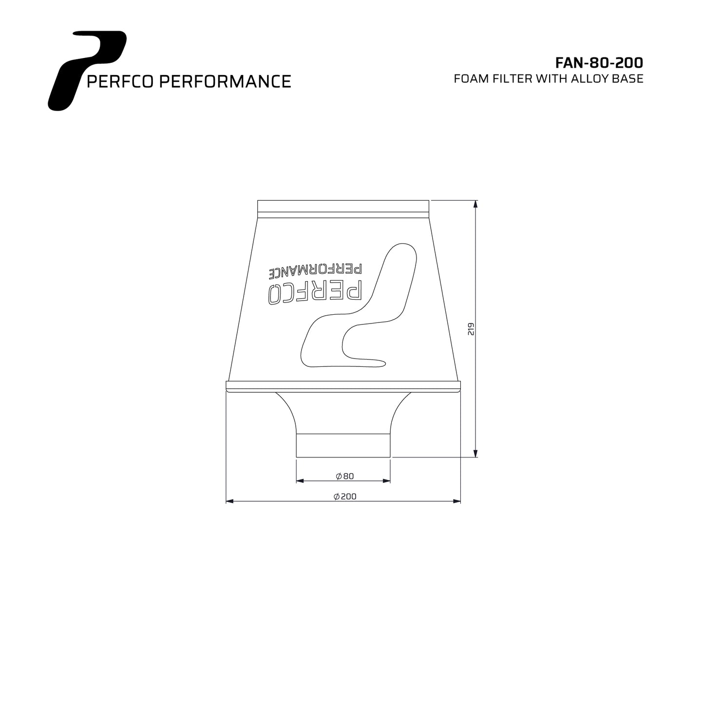 Perfco Universal AN Series Cone Filter - 80mm ID