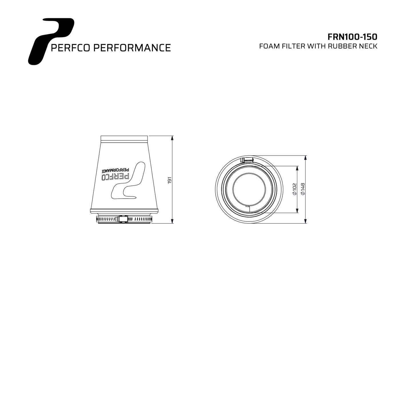 Perfco Universal RN Series Cone Filter - 100MM ID
