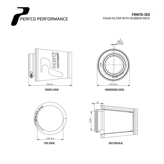 Perfco Universal RN Series Cone Filter - 70MM ID
