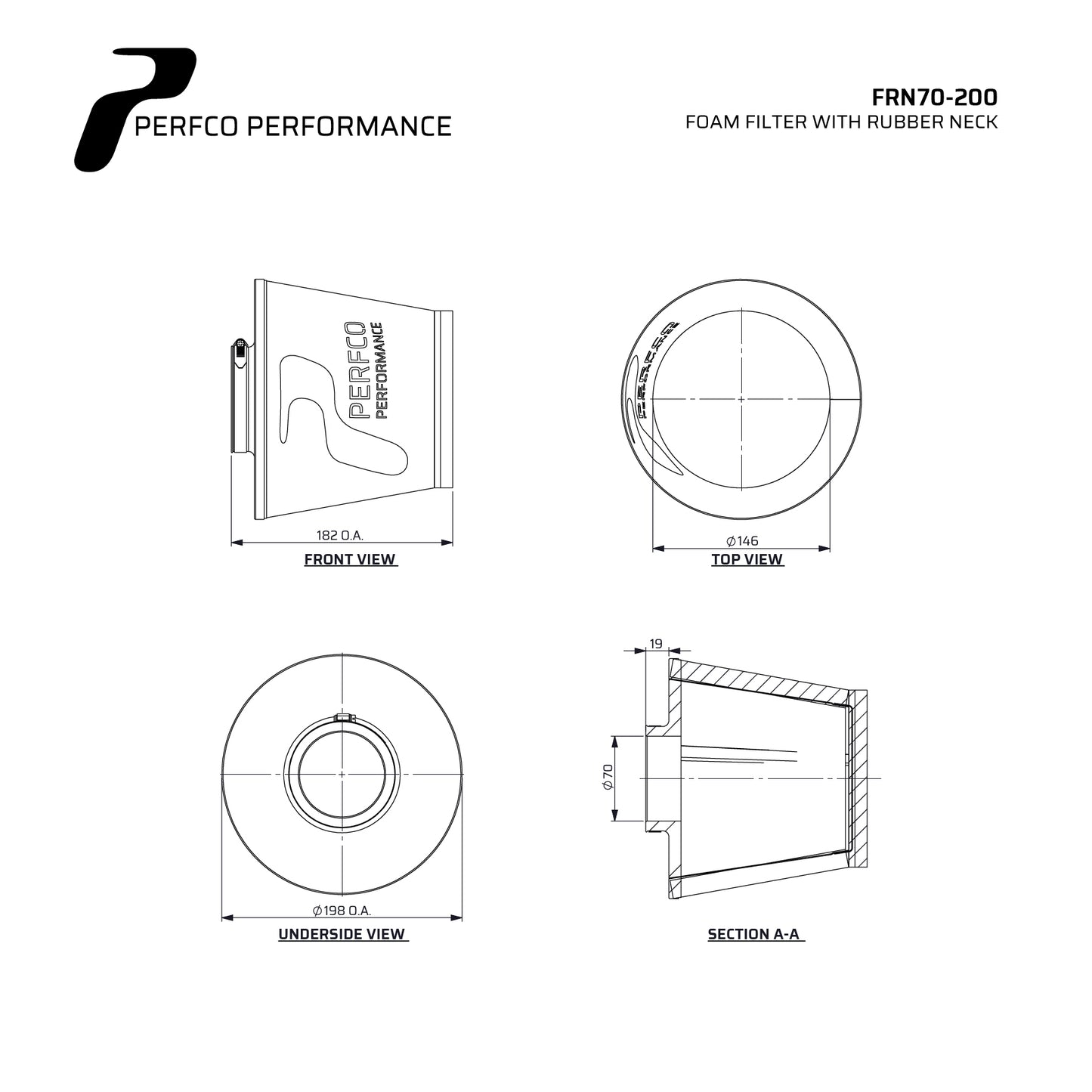 Perfco Universal RN Series Cone Filter - 70MM ID