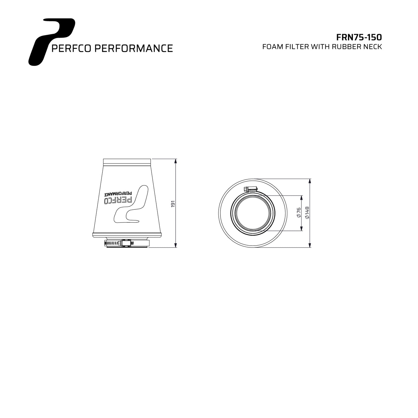 Perfco Universal RN Series Cone Filter - 75MM ID