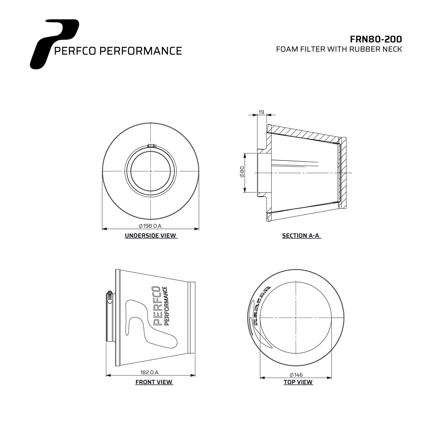 Perfco Universal RN Series Cone Filter - 80MM ID