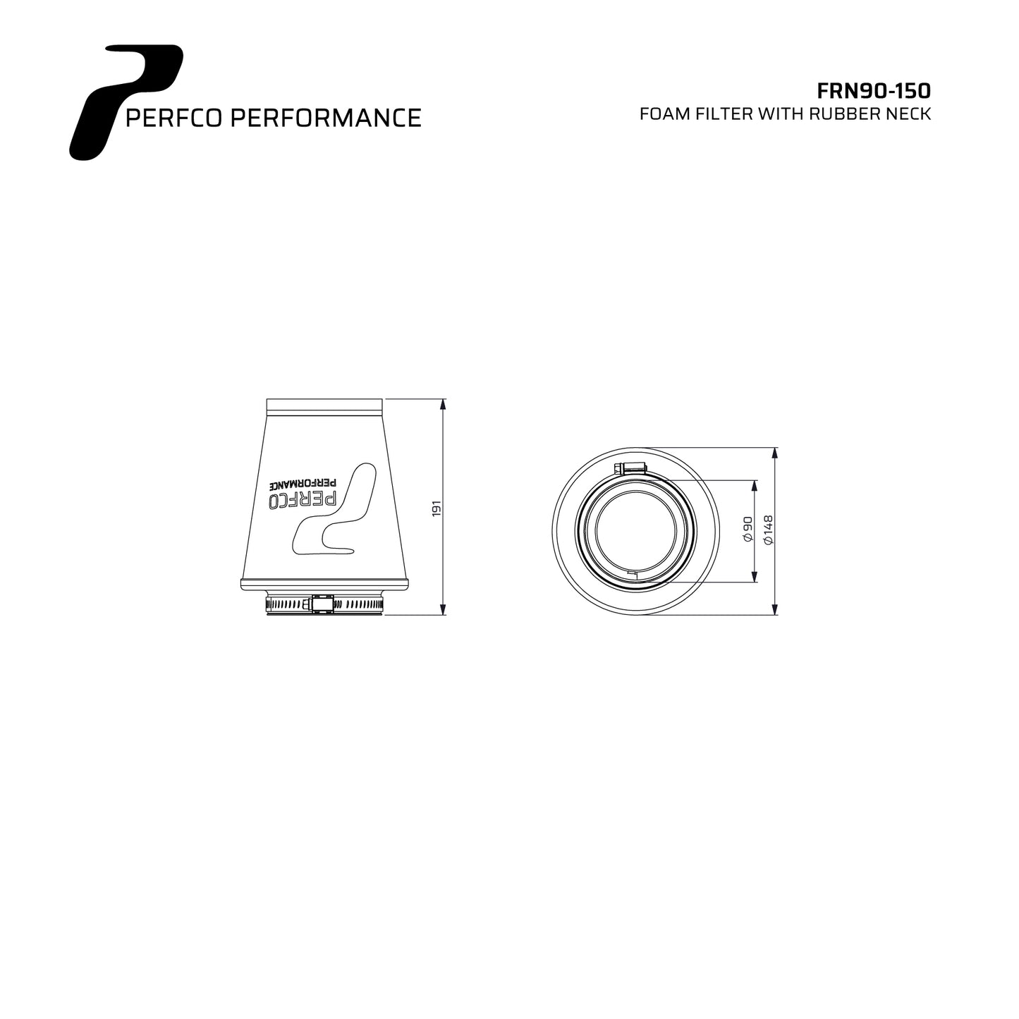 Perfco Universal RN Series Cone Filter - 90MM ID