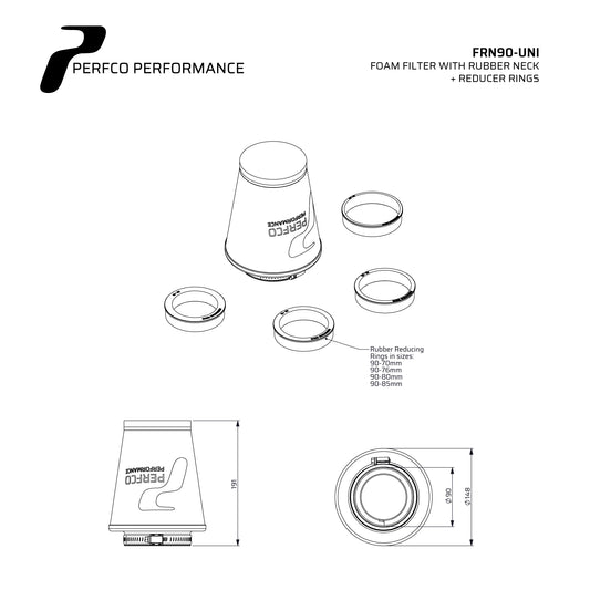 Perfco Universal RN Series Cone Filter 90mm with 70/76/80/85mm Adapters